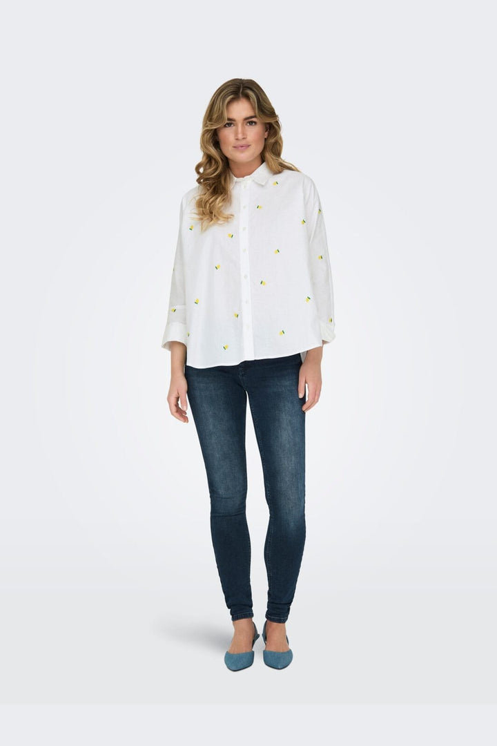 Only - Onlnew Lina Grace Ls Emb Shirt - 4405238 Bright White Lemon