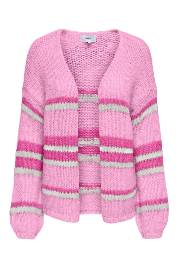 Only - Onlnordic Life L/S Cardigan Knt 15307410 - 4702101 - Bonbon W. Rasberry Rose + Cloud Dancer