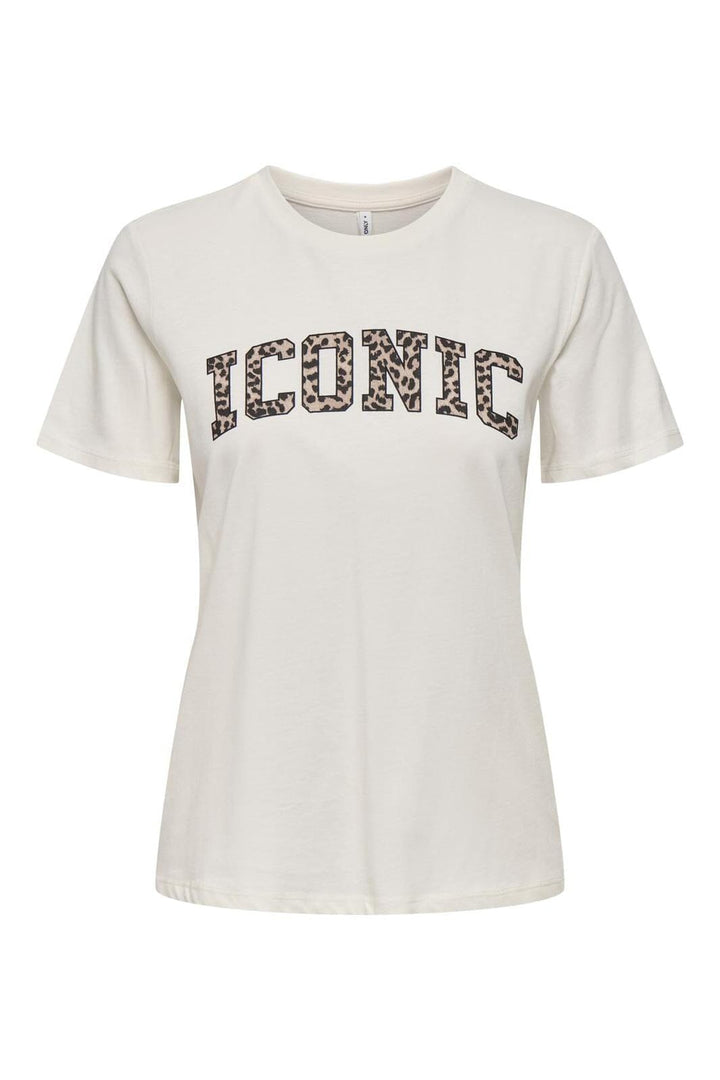 Only - Onlola S/S Reg Tee - 4734991 Cloud Dancer Iconic Leo Print