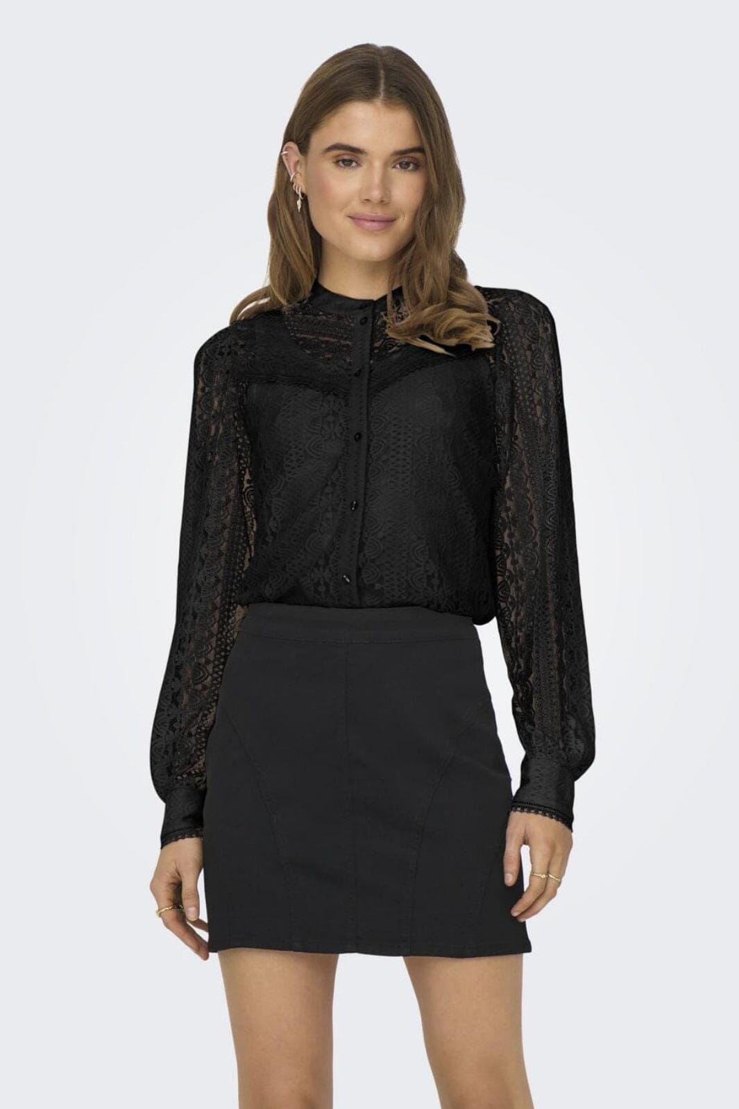 Only - Onlreba Lace L/S Shirt - 4107422 Black Bluser 