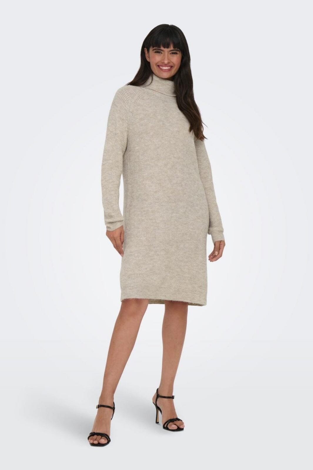 Only - Onlsilly Ls Rollneck Dress Bf Knt - 4340911 Pumice Stone W Melange Kjoler 