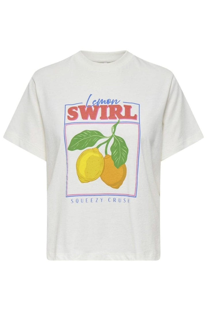 Only - Onltille S/S Tee - 4897463 Cloud Dancer Lemon Swirt