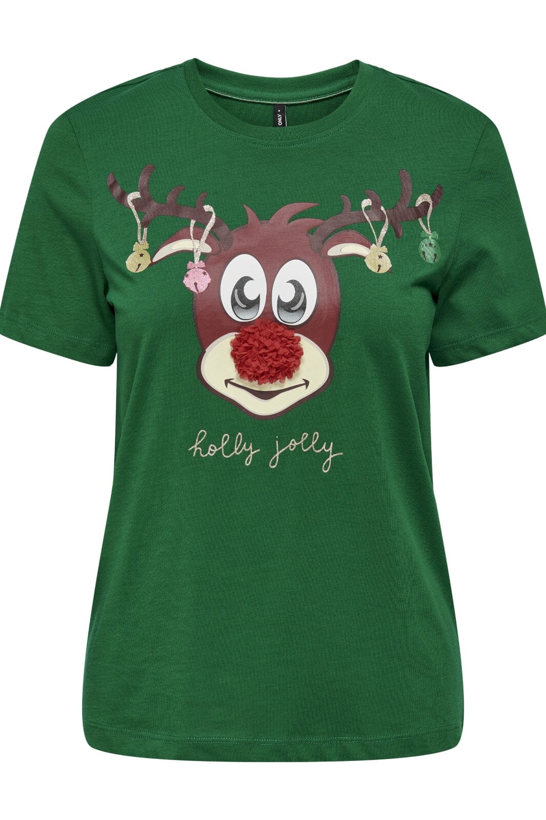 Only - Onlxmas Life Yrsa Christmas S/S Top - 4579229 Green Jacket Rudolph Bells T-shirts 