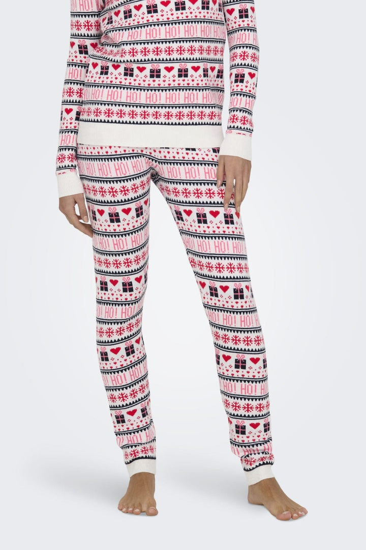 Only - Onlxmas Present Pant Knt - 4631391 Cloud Dancer Night Sky/High Risk Red/Bonbon Jul 