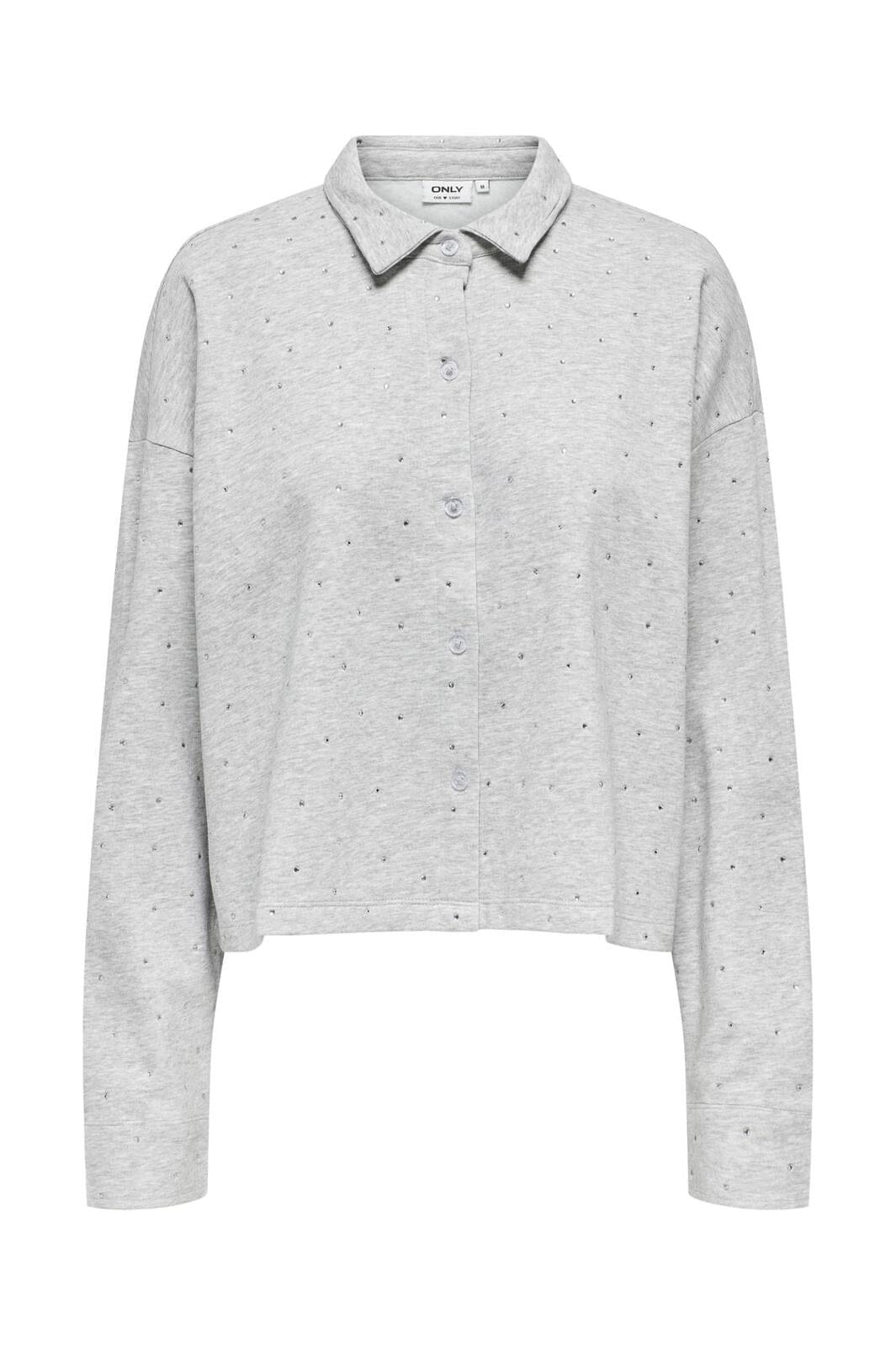 Only - Onlzenna L/S Stone Polo Shirt Swt 15345894 - 4728636 - Light Grey Melange Silver Rhinestones