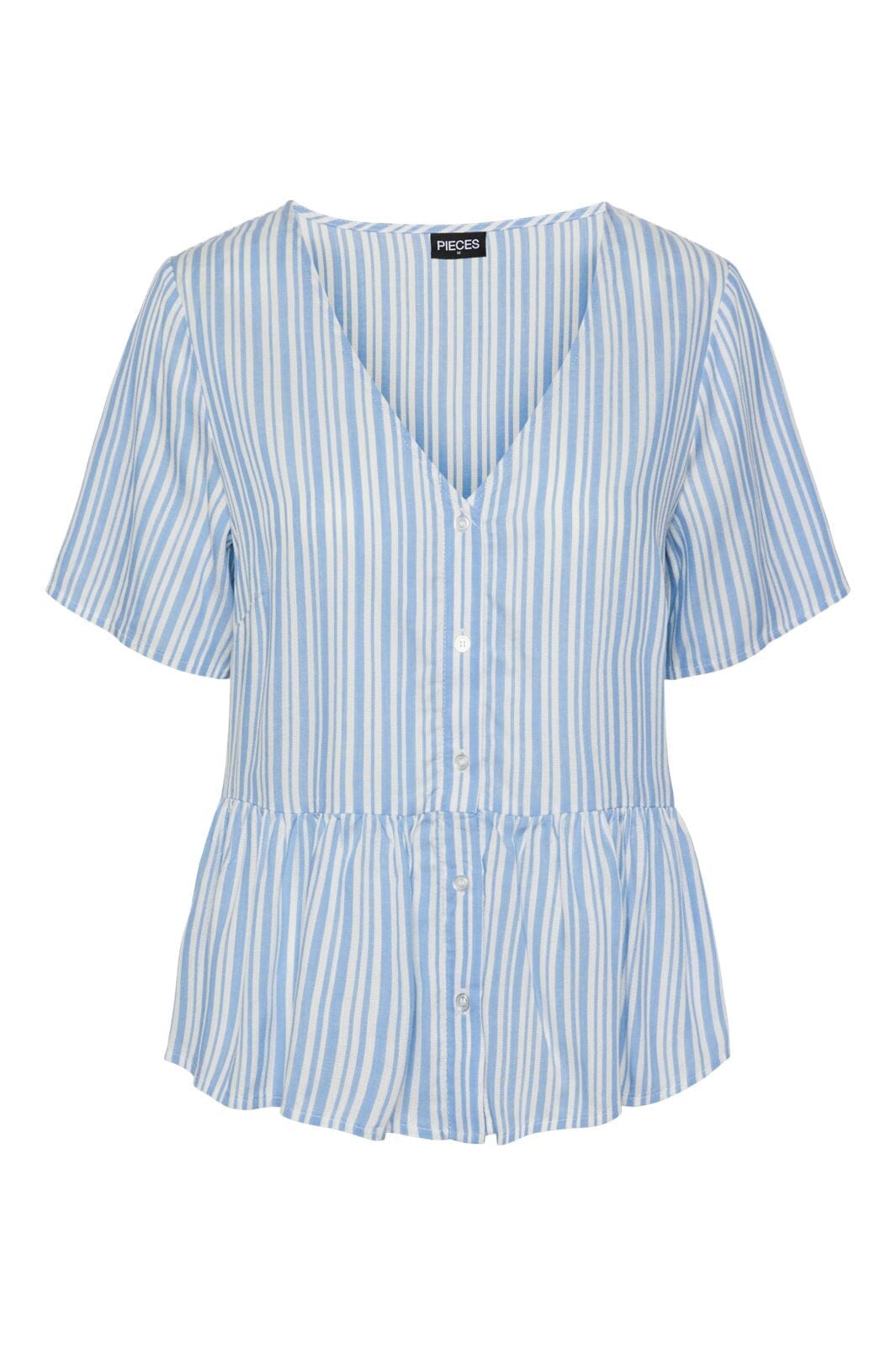 Pieces - Pcalvina Ss Button Down Top - 4472371 Blue Bell Cloud Dancer Toppe 