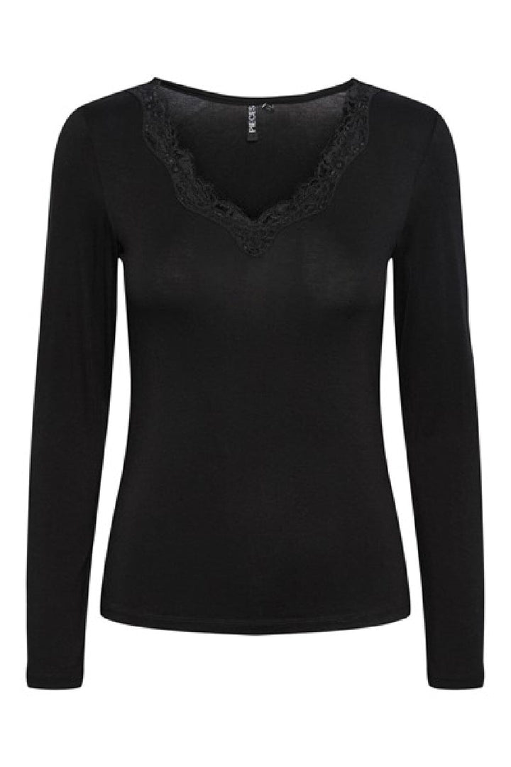 Pieces - Pcbarbera Ls Lace Top - 4279507 Black Bluser 