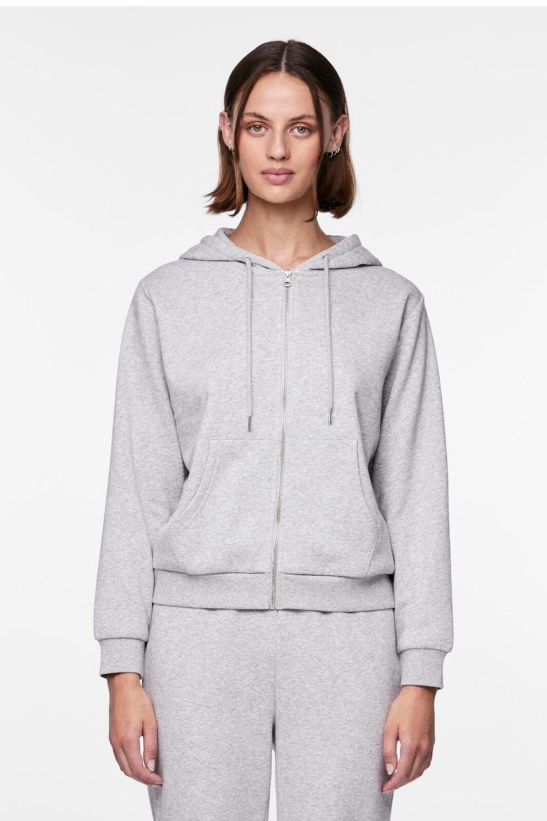 Pieces - Pcchilli Ls Zip Hoodie - 4265112 Light Grey Melange Sweatshirts 