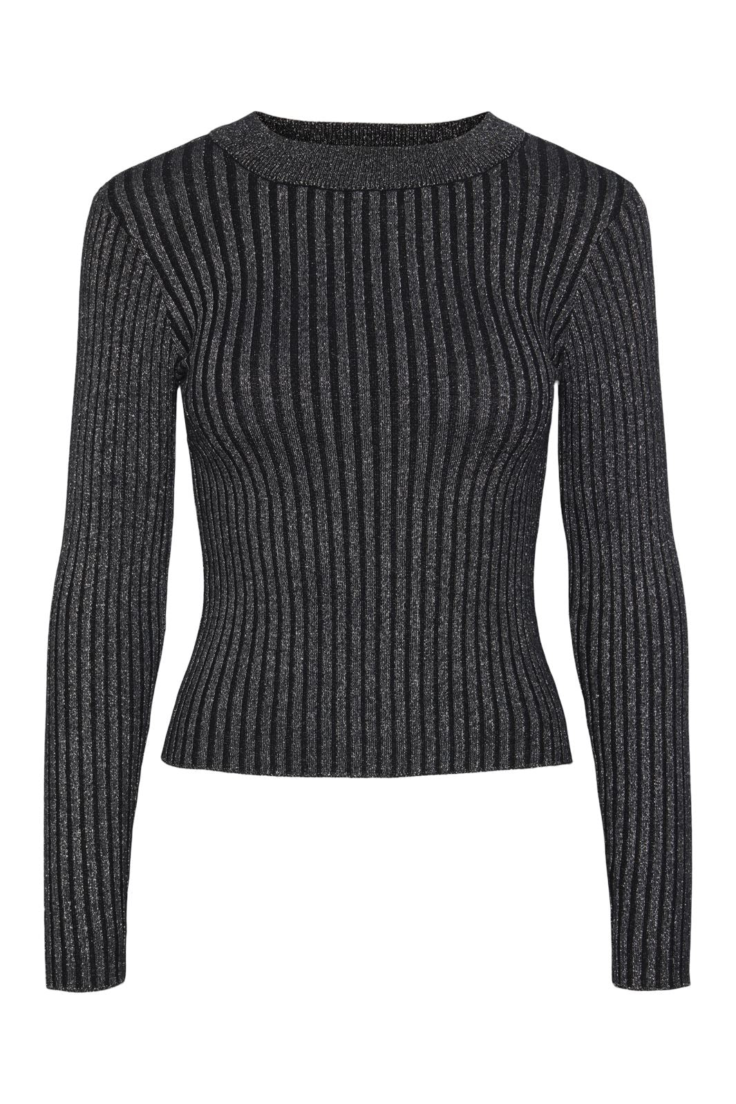 Pieces - Pccrista Ls Lurex O-Neck Knit Mm - 4546396 Black Silver Lurex