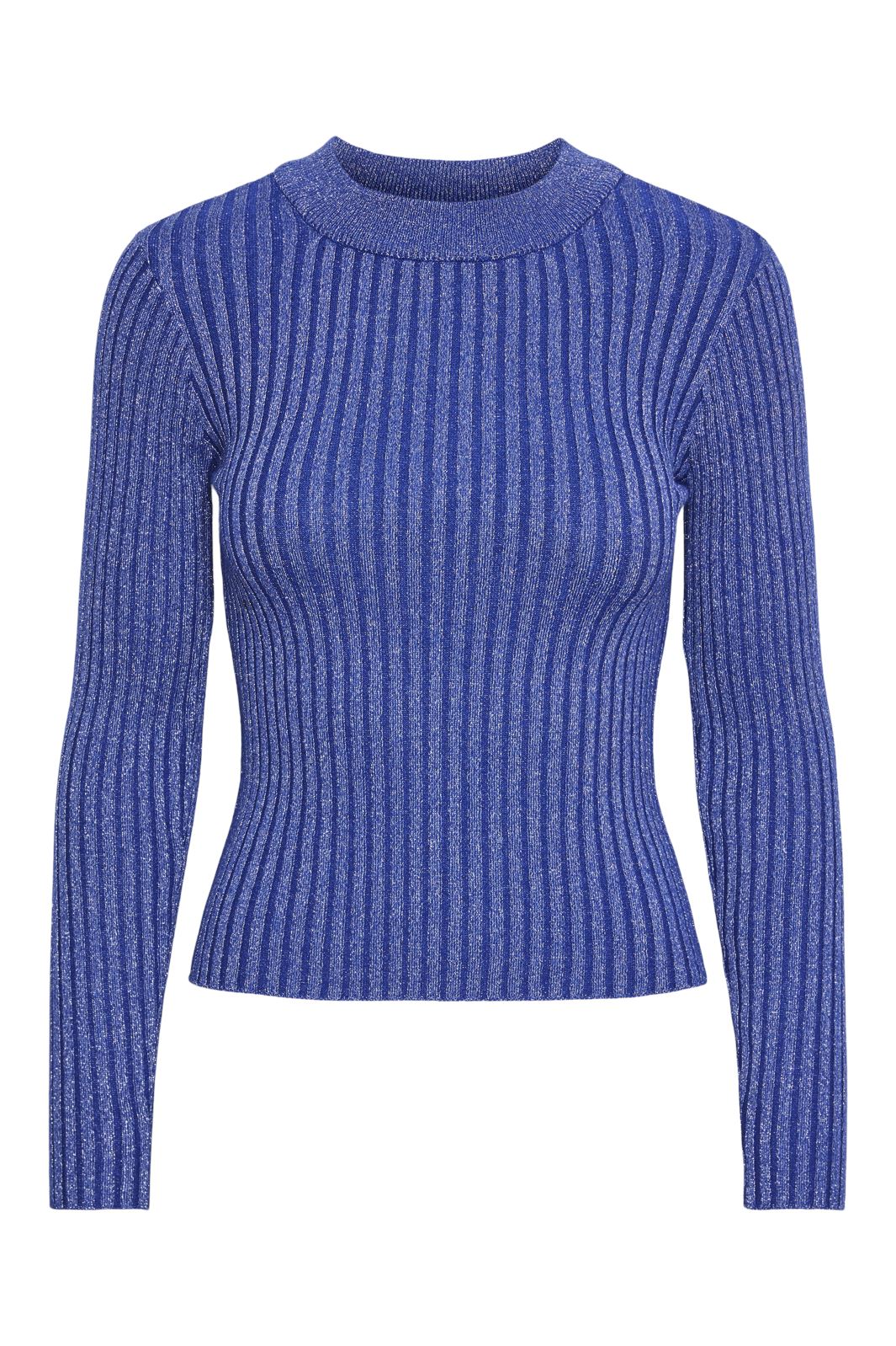 Pieces - Pccrista Ls Lurex O-Neck Knit Mm - 4584286 Bellwether Blue Silver Lurex