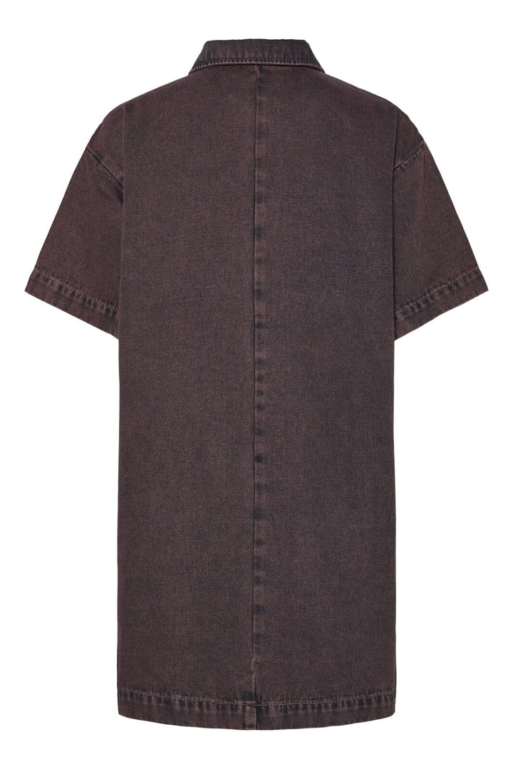 Pieces - Pcdria 3/4 Short Zip Denim Dress - 4823297 Tawny Port Washed