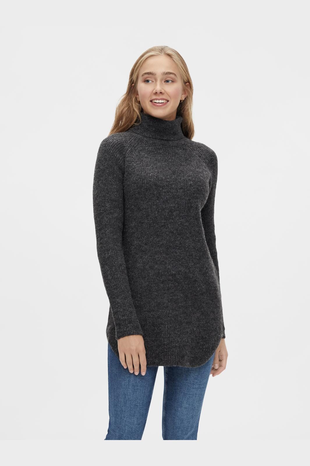 Pieces - Pcellen Ls Long Knit - 3631023 Dark Grey Melange