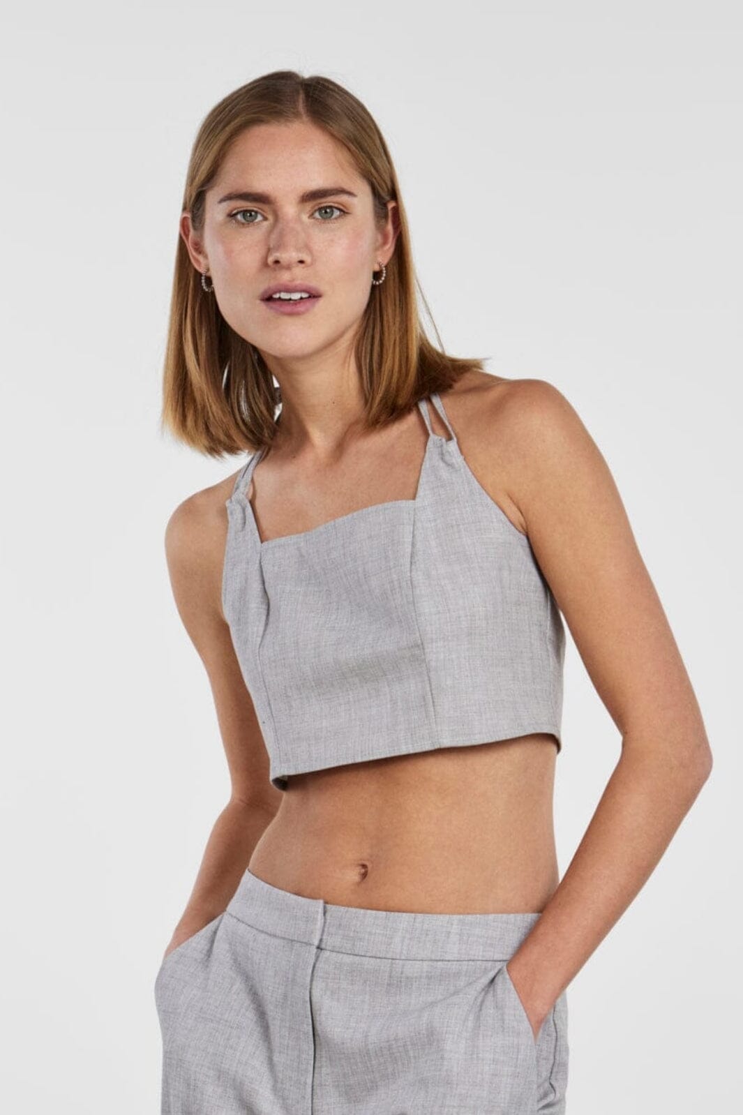 Pieces - Pcfiline Strap Top - Light Grey Melange Toppe 