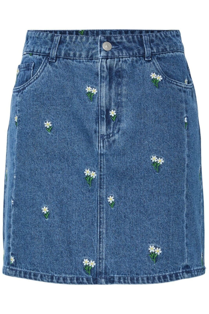 Pieces - Pcfreia Short Denim Skirt Fsy - 4863460 Medium Blue Denim Flowers