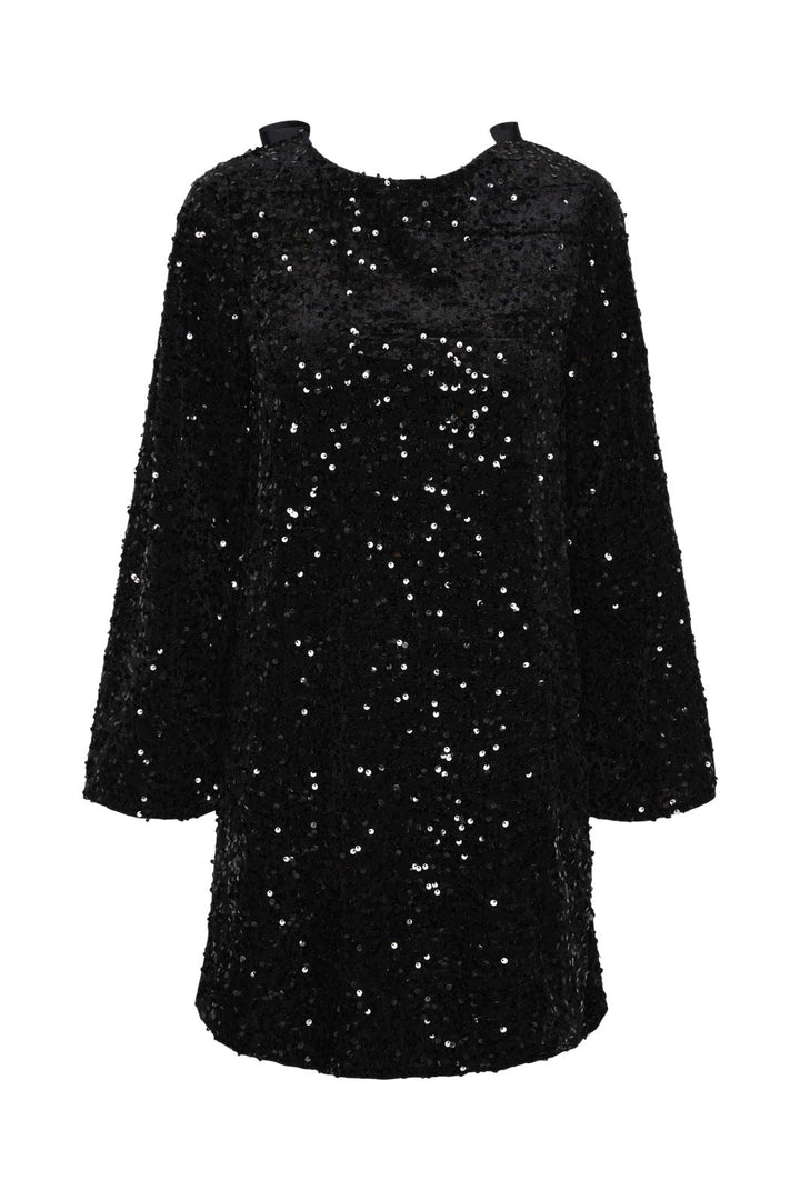 Pieces - Pckam Ls Deep Back Bow Dress - 4617670 Black Black Sequins