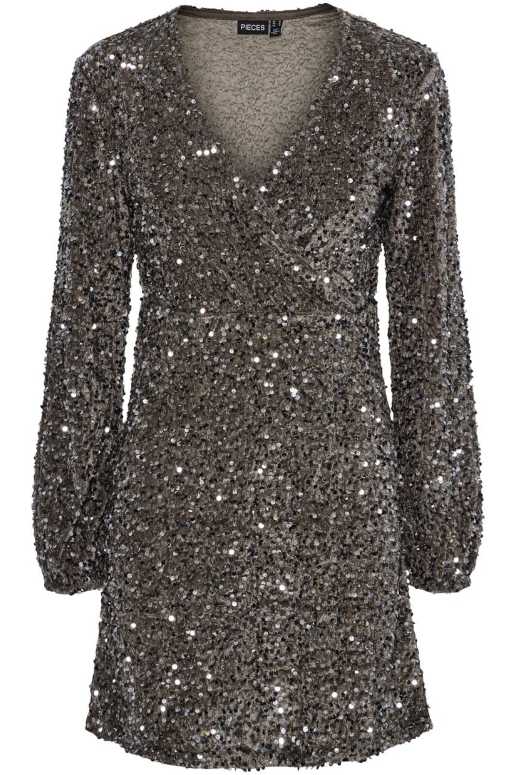 Pieces - Pckam Ls Wrap Dress - 4641542 Morel Silver Sequins Kjoler 