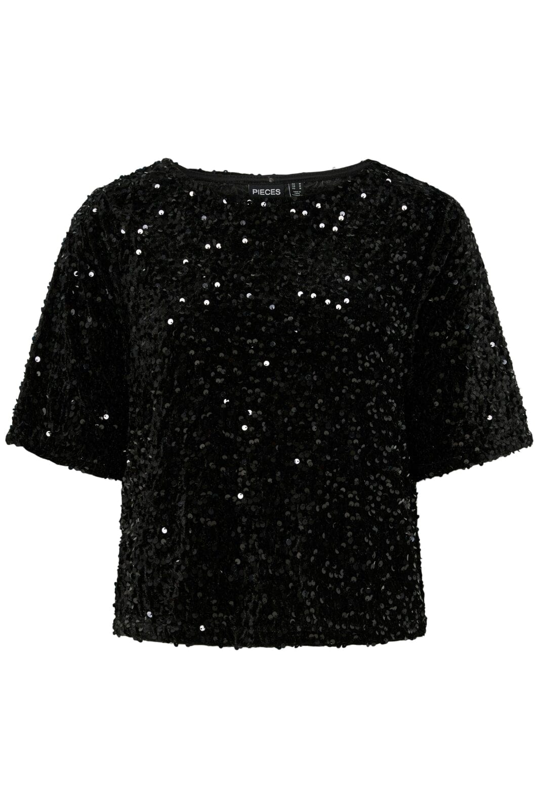 Pieces - Pckam Ss Top - 4617684 Black Black Sequins