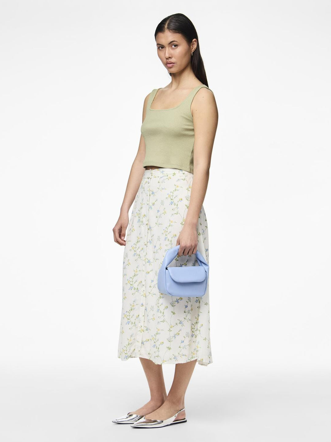 Pieces - Pckary Long Skirt - 4523683 Cloud Dancer Flower Field Nederdele 