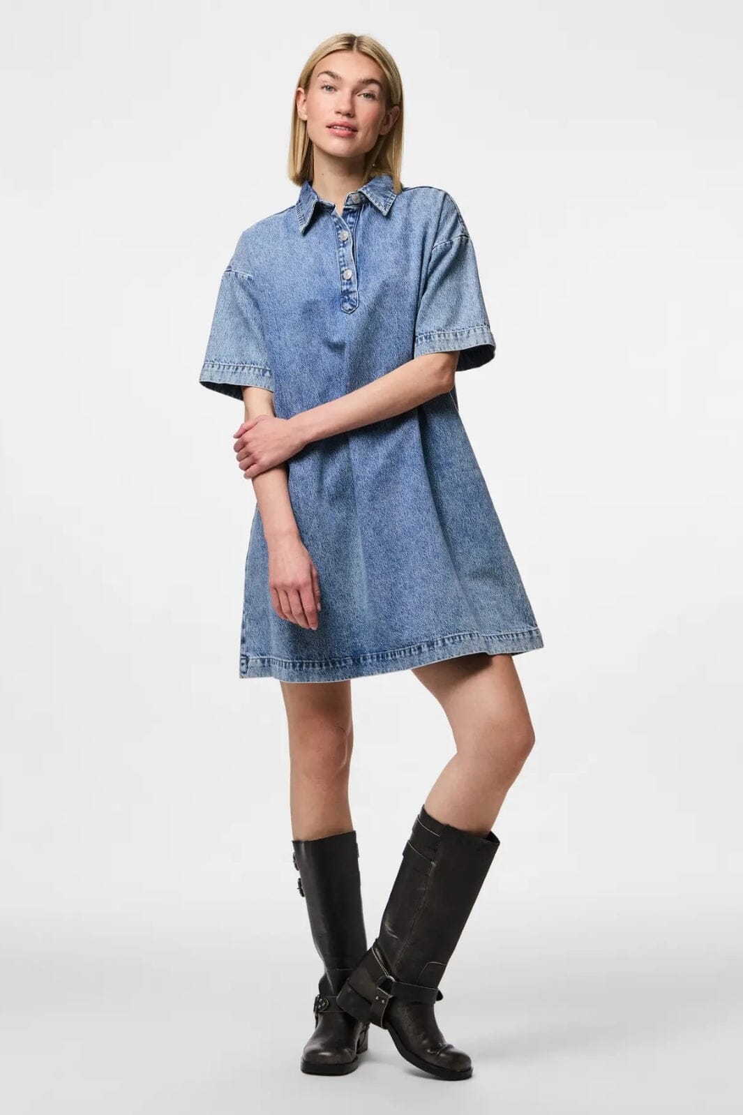 Pieces - Pckenya Ss A-Shape Denim Dress - 4642793 Medium Blue Denim