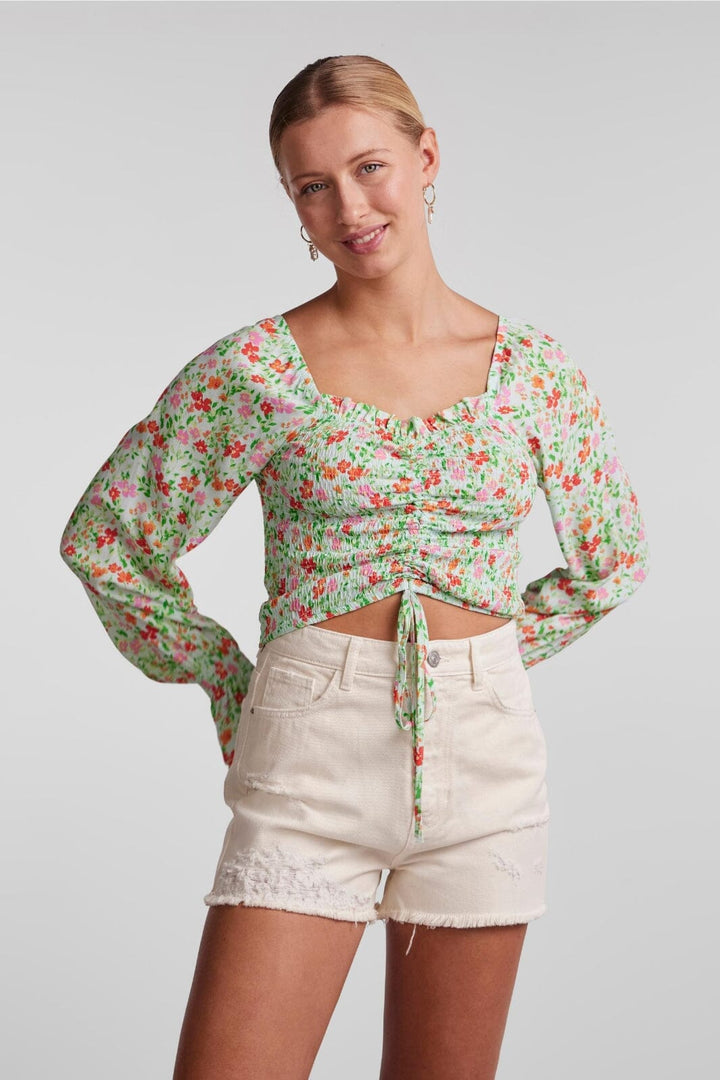 Pieces - Pckorine Ls Top - Fair Aqua Flower Bluser 