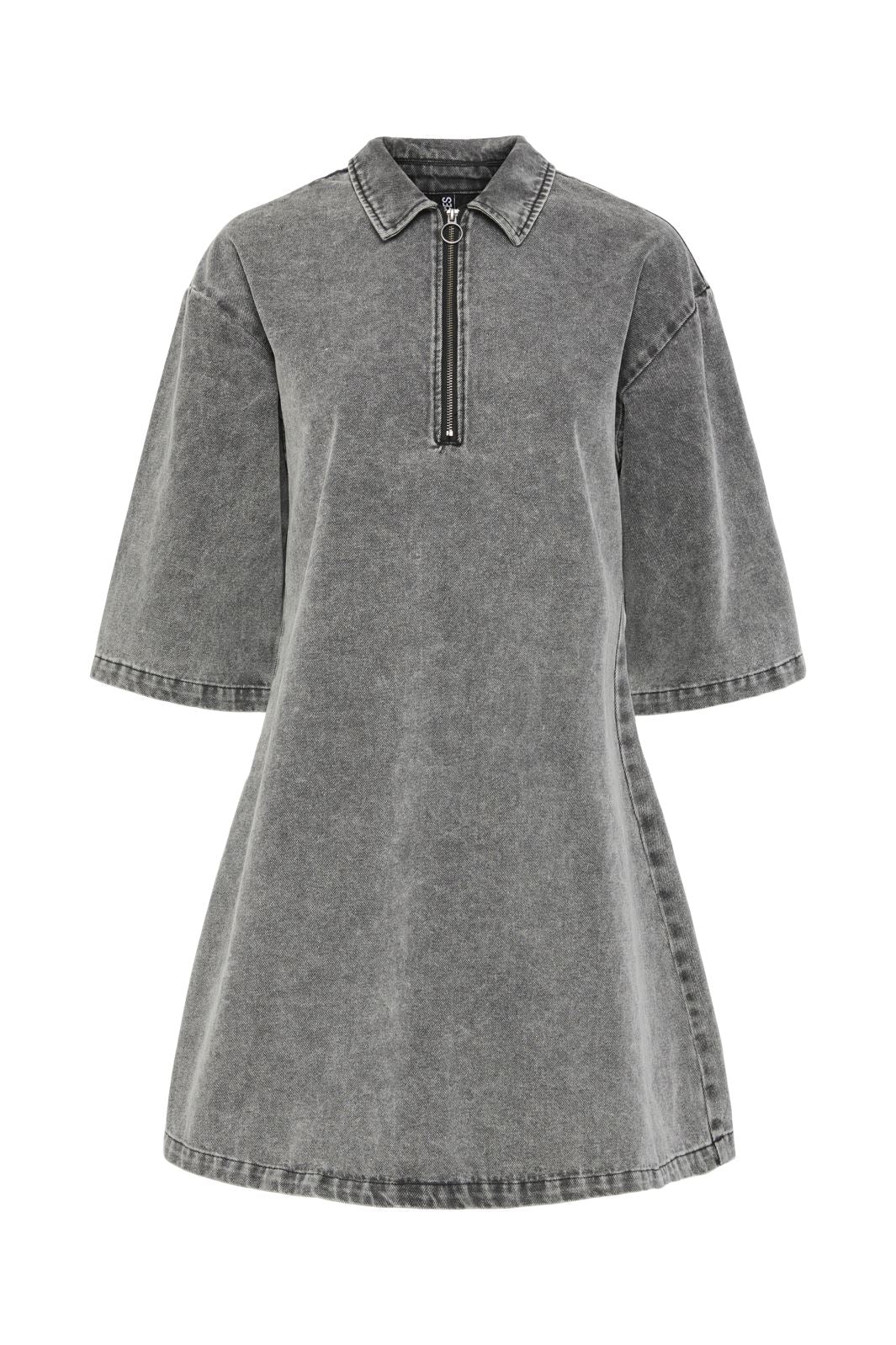 Pieces - Pclaila 3/4 Short Zip Denim Dress - 4684024 Medium Grey Denim