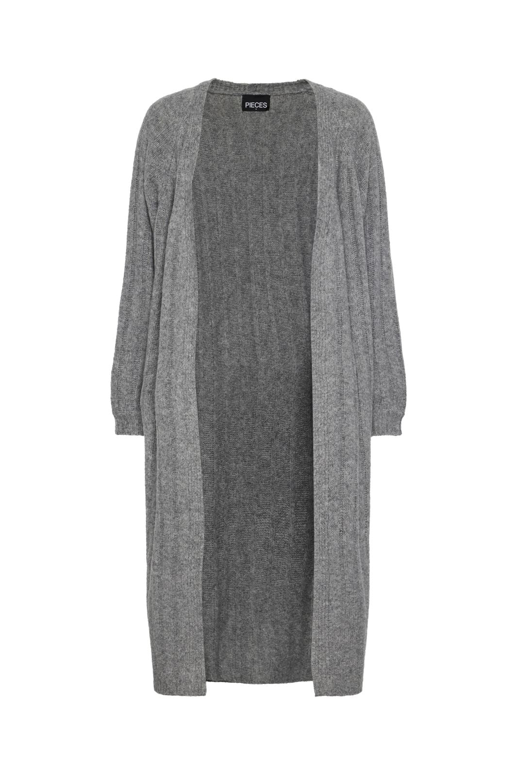 Pieces - Pcmaggy Ls Long Knit Cardigan - 4542716 Medium Grey Melange