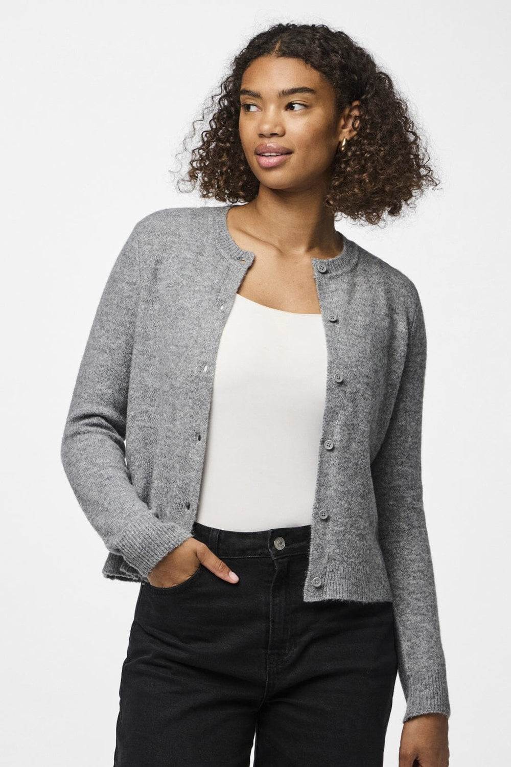 Pieces - Pcmalou Ls Knit Cardigan - 4635852 Medium Grey Melange