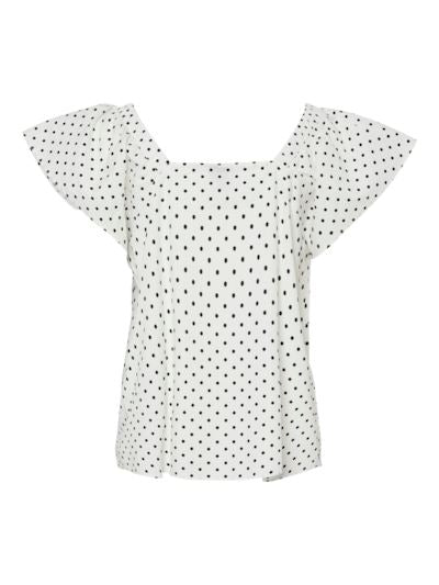 Pieces - Pcmalou Sl Midi Frill Top - 4726117 Bright White Black Dots Toppe 