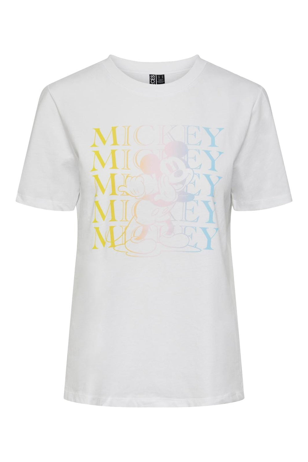 Pieces, Pcmickey Ss Loose Tee Dmo, Bright White COLORFULL MICKEY MOUSE