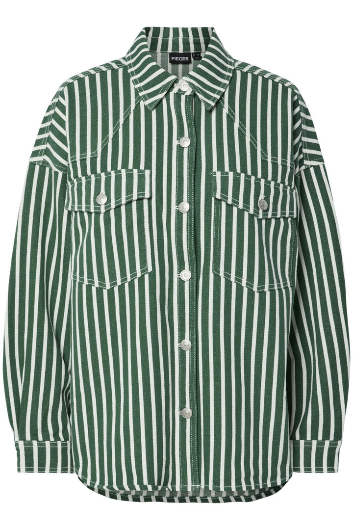 Pieces - Pcnicoline Denim Jacket - 4816247 Hunter Green Bright White