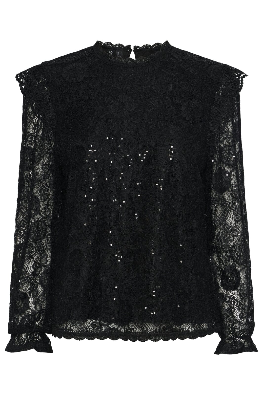 Pieces - Pcolline Ls Lace Sequins Top - 4567444 Black