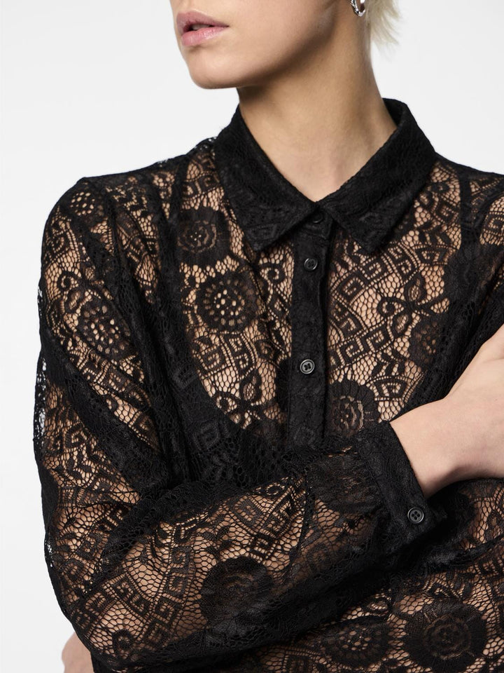 Pieces - Pcolline Ls Lace Shirt - 4633986 Black Skjorter 