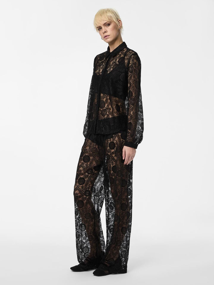 Pieces - Pcolline Ls Lace Shirt - 4633986 Black Skjorter 