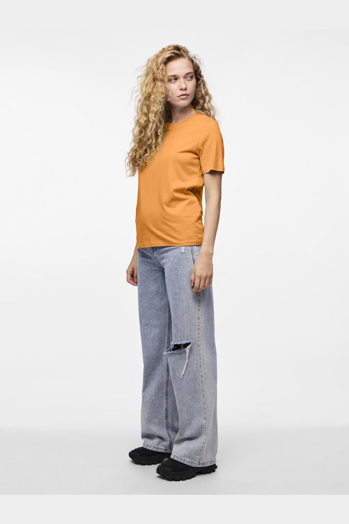 Pieces - Pcria Ss Solid Tee - 4386929 Tangerine