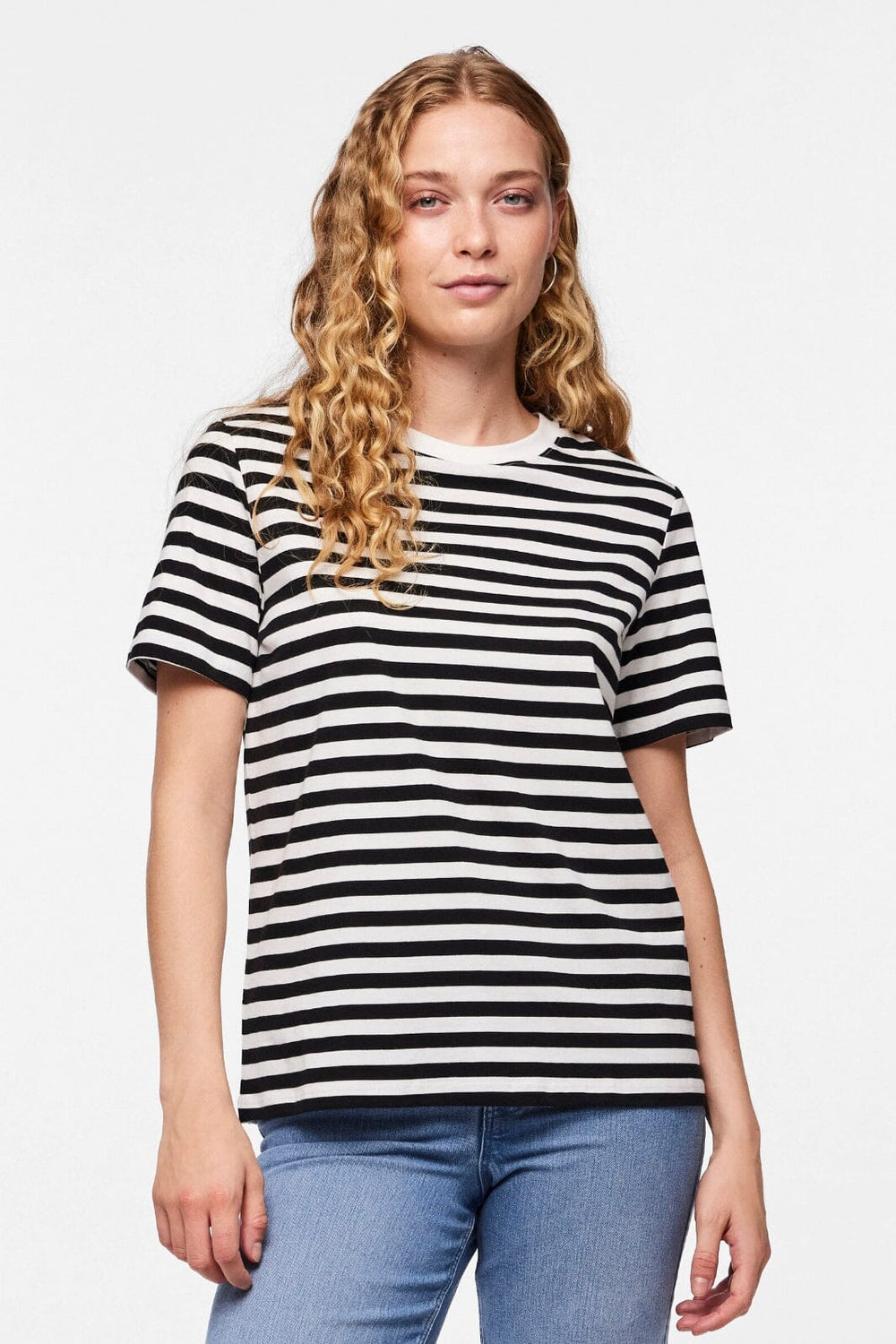 Pieces - Pcria Ss Tee Stripes - 4400578 Black Bright White