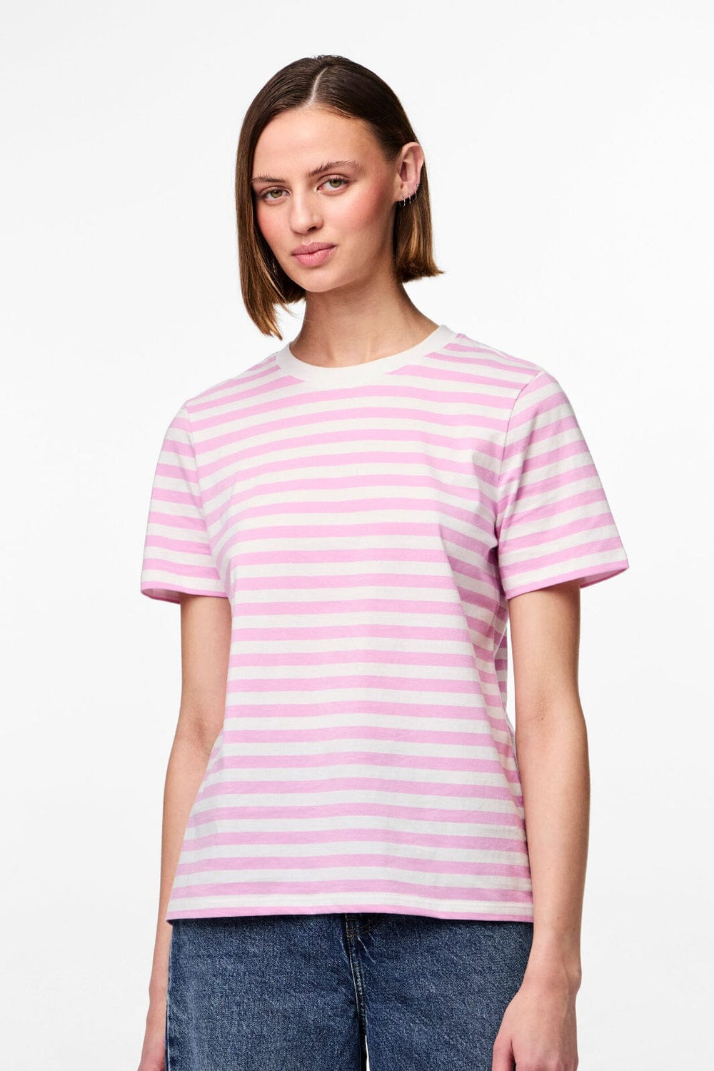 Pieces - Pcria Ss Tee Stripes - 4474679 Pastel Lavender Bright White