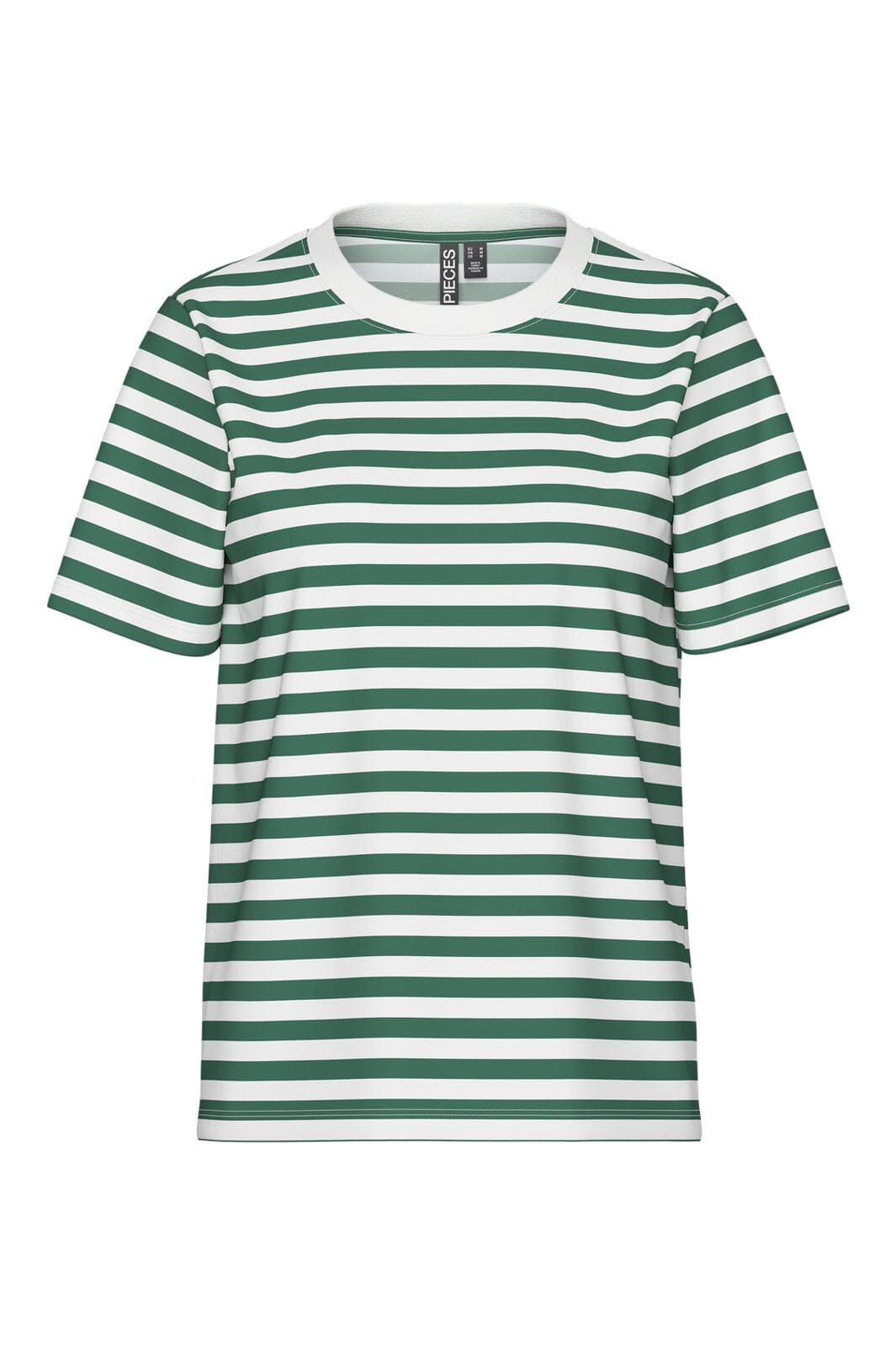 Pieces - Pcria Ss Tee Stripes - 4858428 Hunter Green Bright White T-shirts 