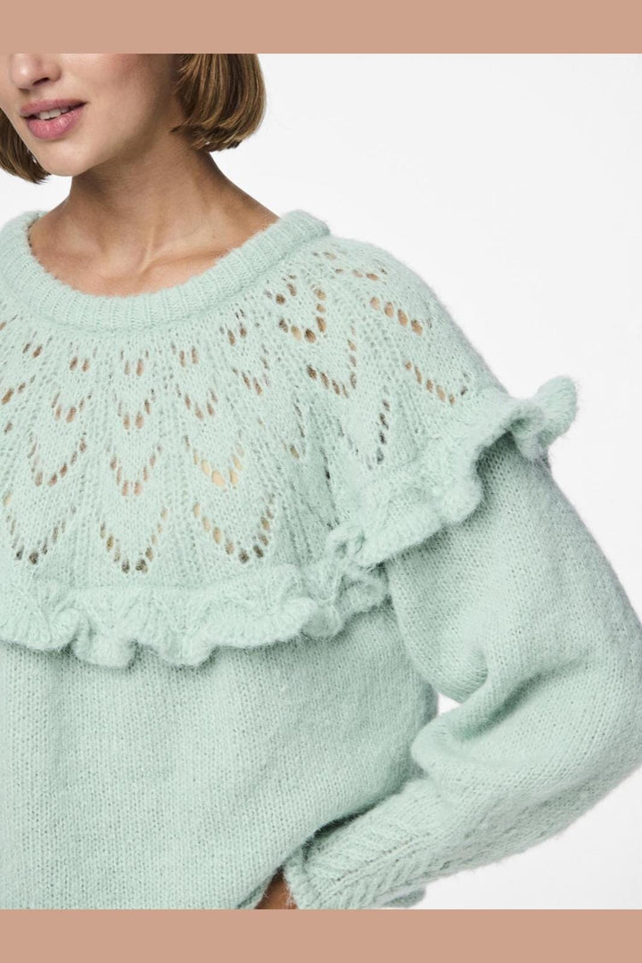 Pieces - Pcrikka Ls Oneck Knit - 4628720 Mist Green