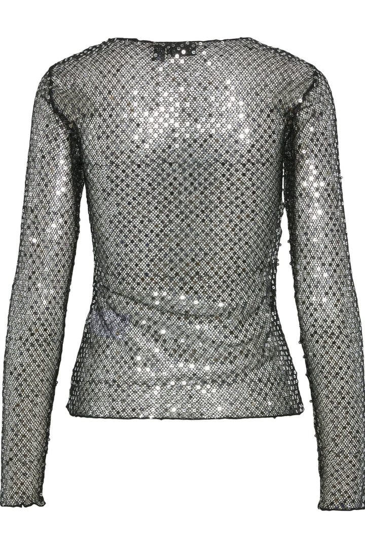 Pieces - Pcrissi Ls Sequins Top - 4610020 Black Silver Sequins Toppe 