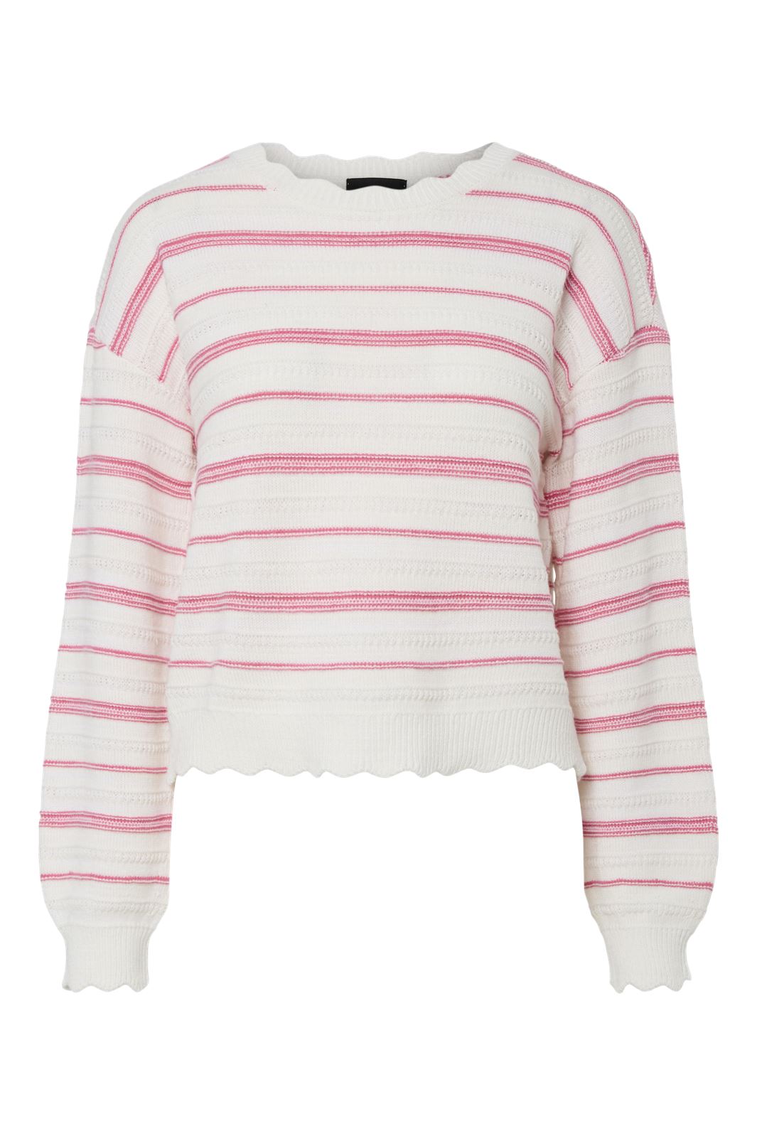 Pieces - Pcsavanna Ls O-Neck Knit - 4699923 Cloud Dancer Pink Lemonade