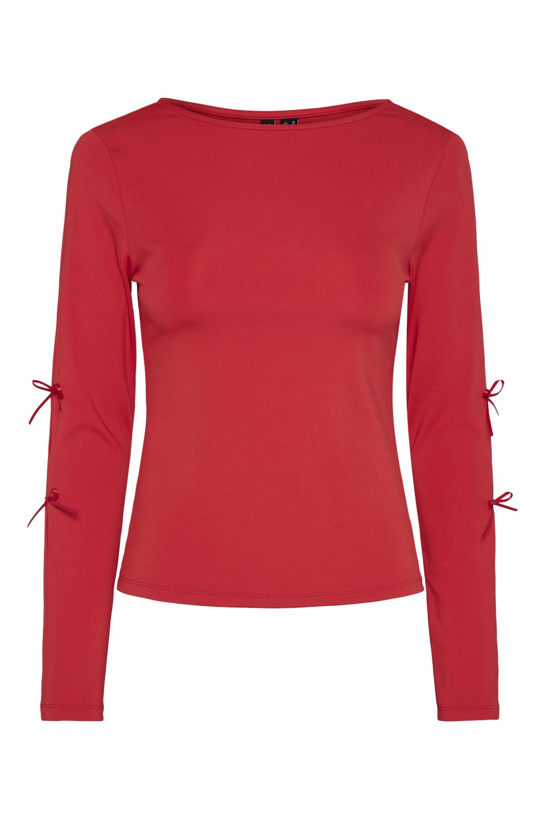 Pieces - Pcselina Ls O-Neck Bow Top - 4705682 High Risk Red