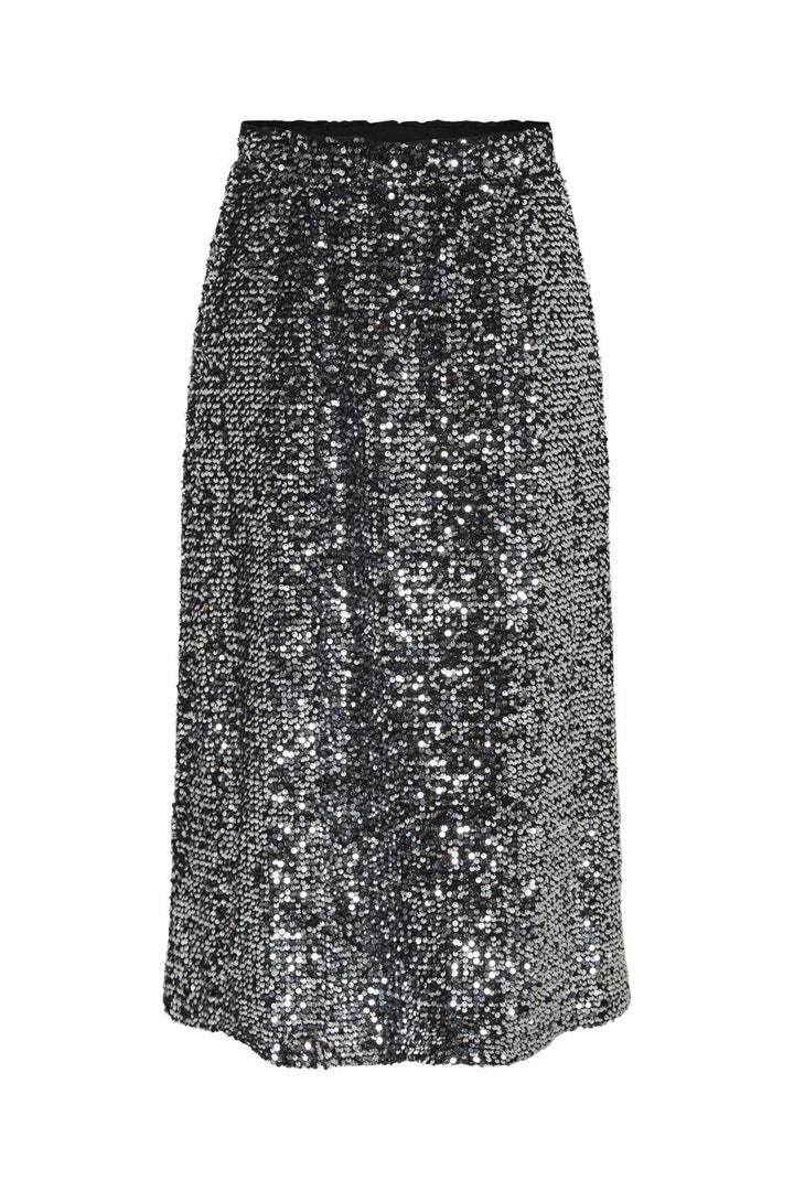 Pieces - Pcserena Sequin Midi Skirt Mm - 4537178 Black Silver Sequince