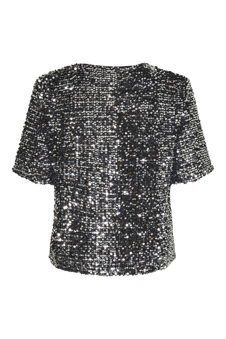 Pieces - Pcserena Sequin Ss O-Neck Top Mm - 4537227 Black Silver Sequince