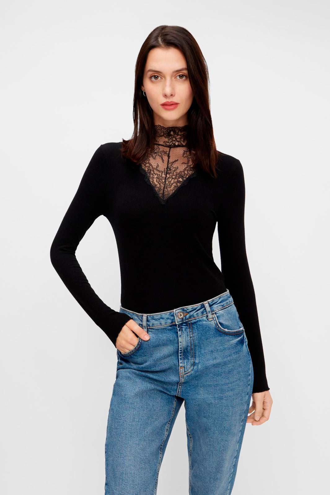 Pieces - Pcsiri Ls - Neck Top Noos - Black Bluser 