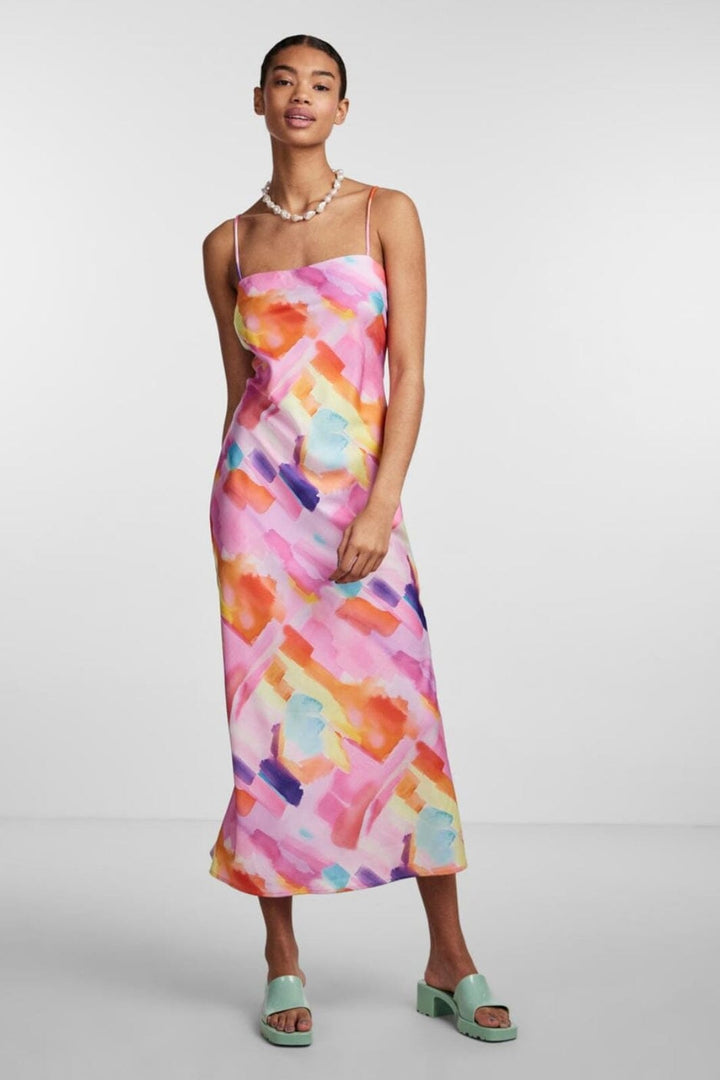 Pieces - Pcsummer Midi Slip Dress Dmo - 4329111 Begonia Pink Abstract Kjoler 