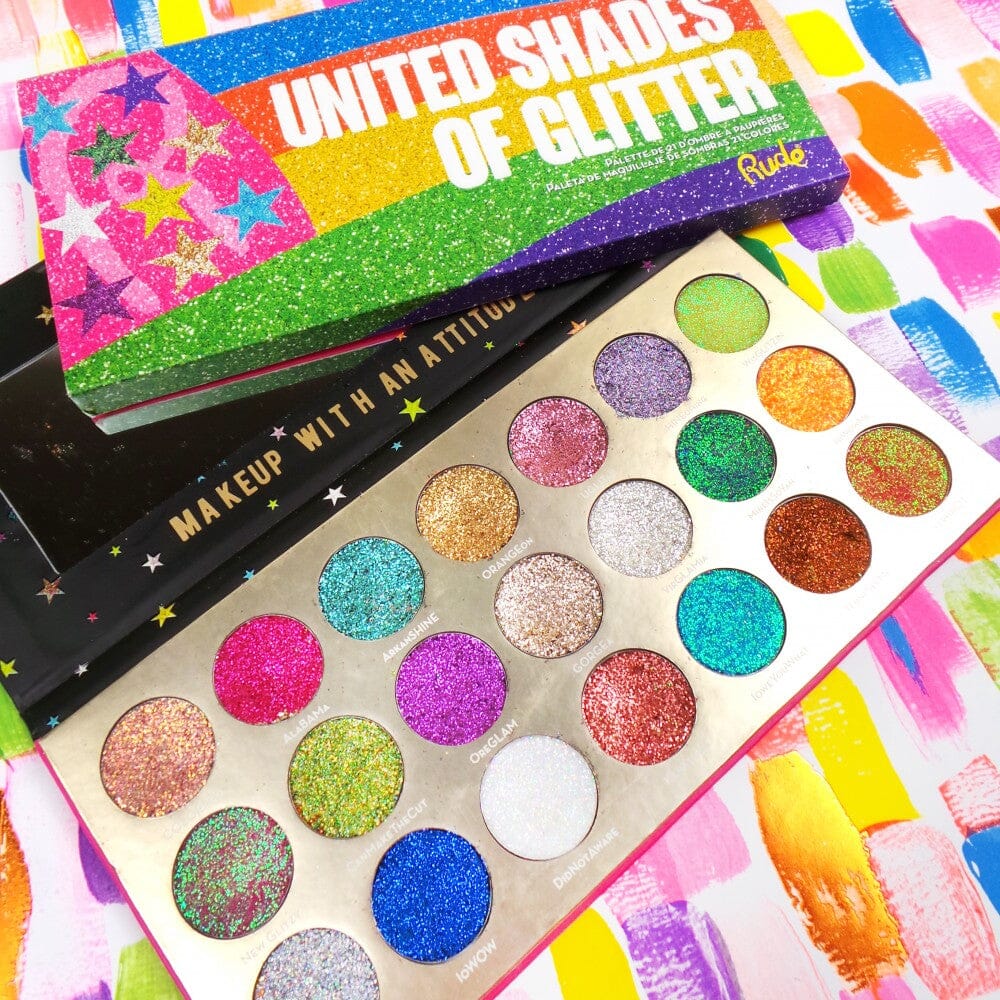 Rude Cosmetics - United Shades of Glitter - 21 Pressed Glitter Palette - Øjenskygge 