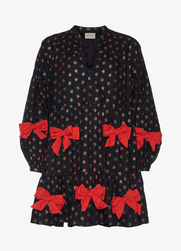 Sissel Edelbo - Bow Organic Cotton Dress SE 1165 - Black w. Red Roses Kjoler 