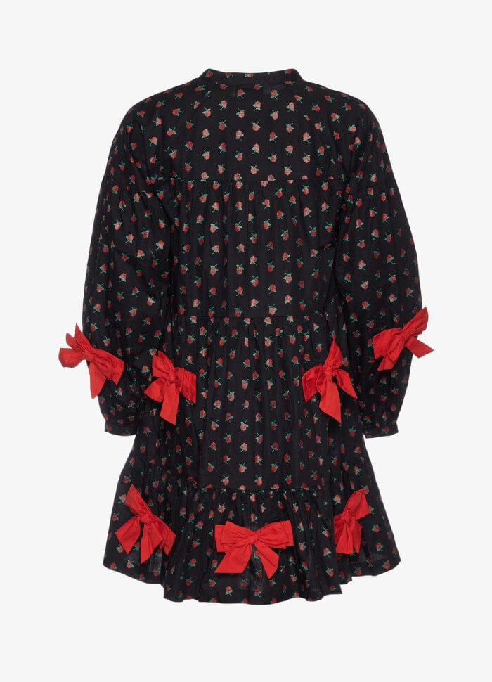 Sissel Edelbo - Bow Organic Cotton Dress SE 1165 - Black w. Red Roses Kjoler 