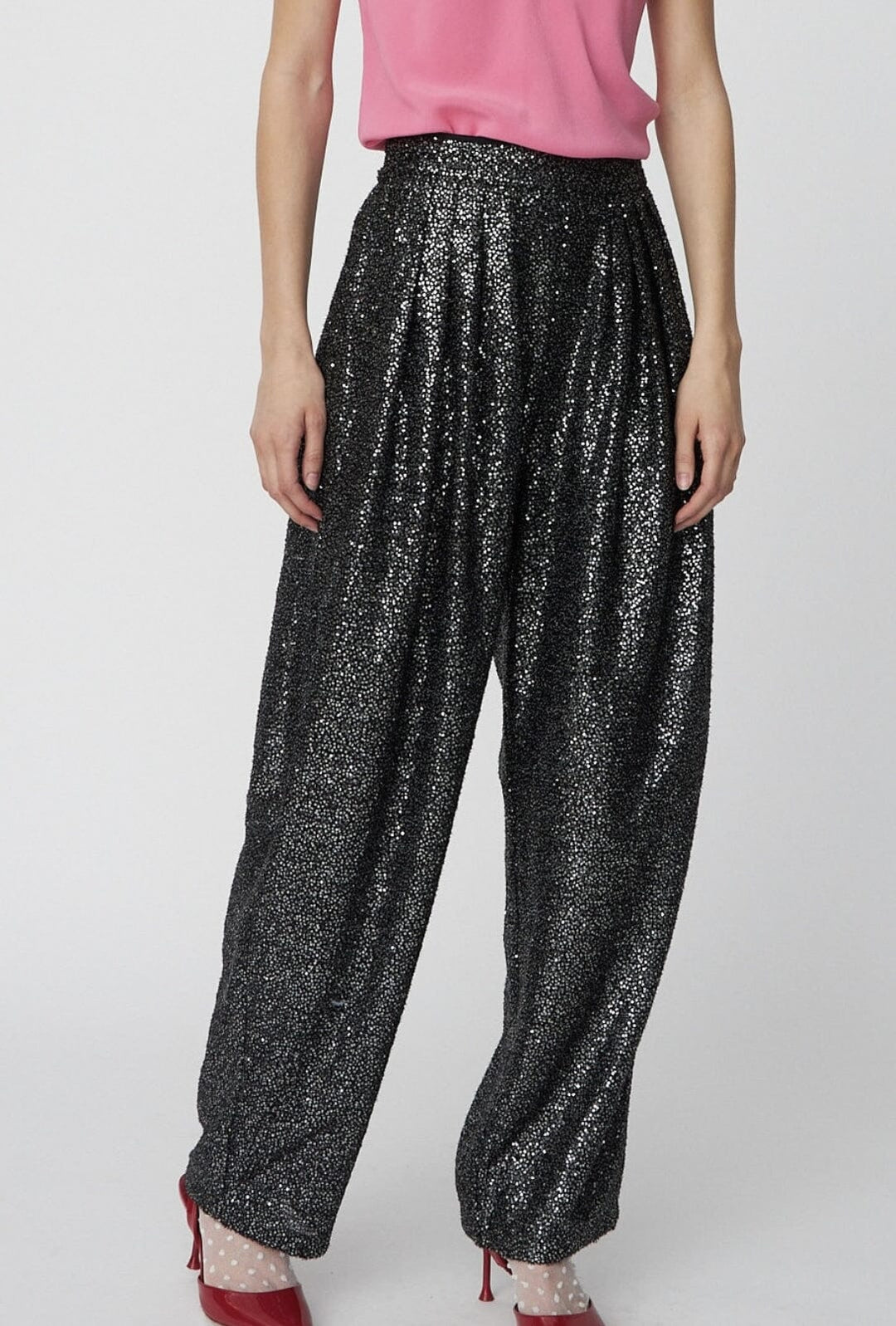 Stella Nova - Sequins Lamé Pants - 978 Black Metallic Bukser 