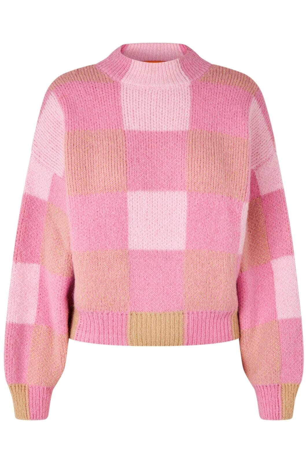 Stine Goya - Gingham Check Sweater, 2327 Alpaca Knit - Pink Gingham Check Strikbluser 